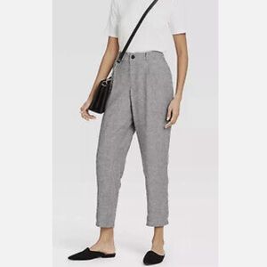 A New Day Linen Blend Pants in Gray High-Rise Pleat Front Straight Leg Ankle